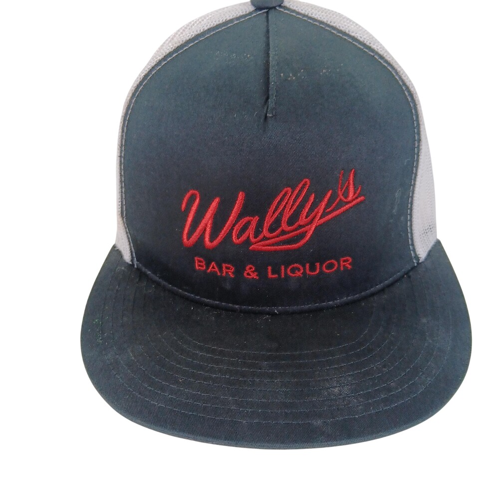 Wally's Bar & Liquor Hat Cap Snap Back Black White Mesh Trucker Embroidered Mens